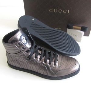 NEW GUCCI ACE SNEAKERS GG LOGO METALLIC LEATHER GOLD 10.5G MENS